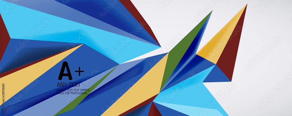 Vector triangle geometric backgrounds. Low poly 3d shape on light backdrop. Vector illustration for covers, banners, flyers and posters and other designs Vector triangle geometric backgrounds. Low poly 3d shape on light backdrop. Vector illustration for covers, banners, flyers and posters and other designs