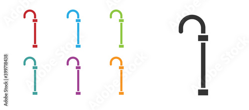 Black Walking stick cane icon isolated on white background. Set icons colorful. Vector.