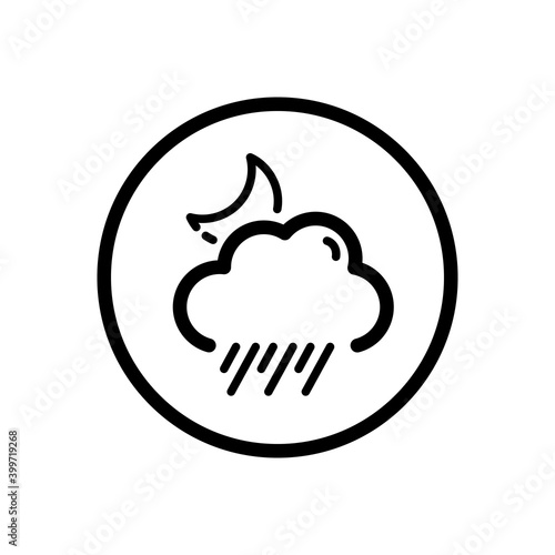 Rain  cloud and moon. Weather icon in a circle. Isolated vector illustration