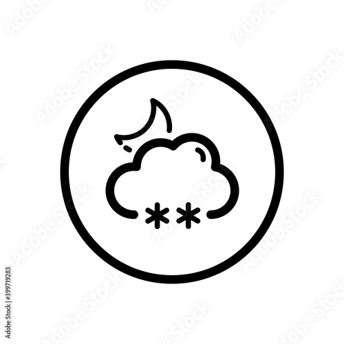 Snow  cloud and moon. Weather icon in a circle. Isolated vector illustration