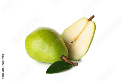 Fresh green pears isolated on white background