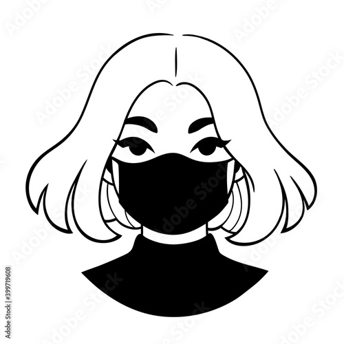 girl in a medical mask, in cartoon style