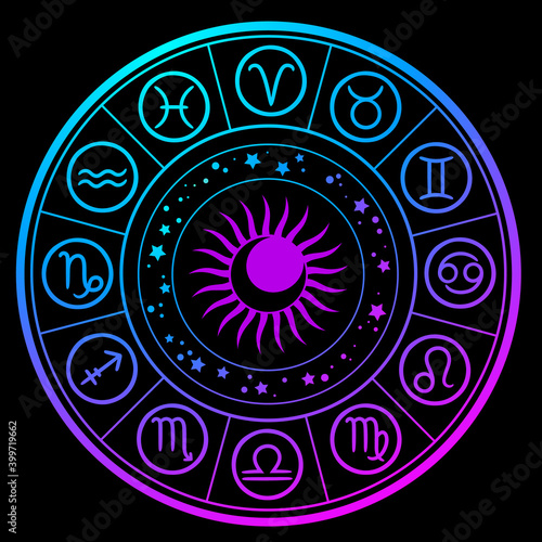 bright round calendar of zodiac signs