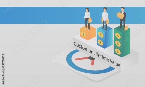 customer lifetime value (CLV),lifetime value (LTV),Value,frequency,time period of customer purchases product or services per business,Vector illustration.