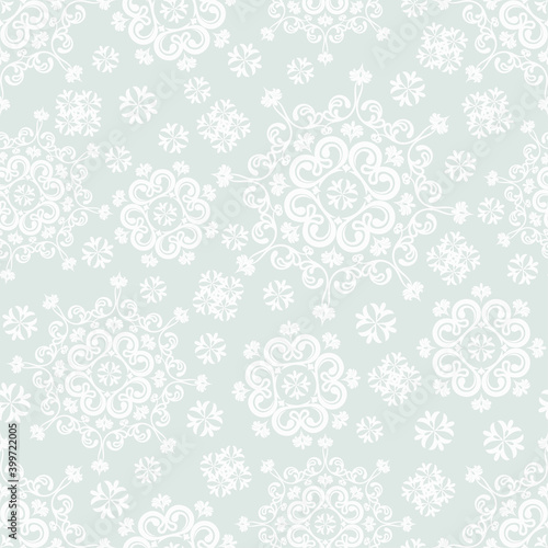 Seamless grey background with white pattern in baroque style. Vector retro illustration. Ideal for printing on fabric or paper for wallpapers, textile, wrapping. 