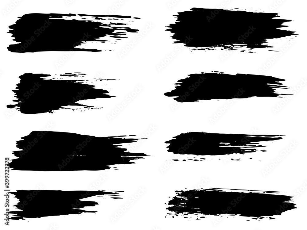 Vector collection of artistic grungy black paint hand made creative brush stroke set isolated on white background. A group of abstract grunge sketches for design education or graphic art decoration