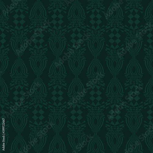 Green seamless geometric pattern background. Folk art design. Vector illustration.