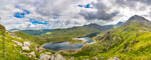 Beautiful panorama of Snowdonia in North Wales seen freom Glyder Fawr mountain