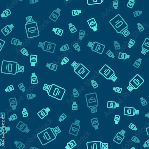 Green line Perfume icon isolated seamless pattern on blue background. Vector.