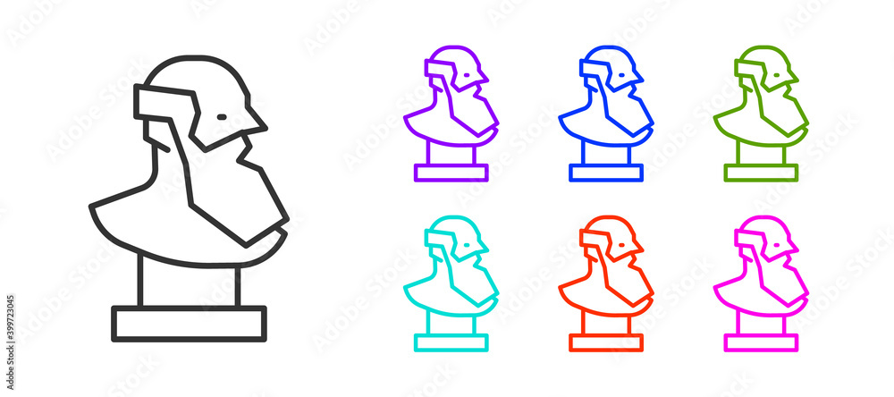 Black line Ancient bust sculpture icon isolated on white background. Set icons colorful. Vector. Black line Ancient bust sculpture icon isolated on white background. Set icons colorful. Vector.