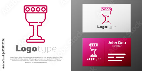 Logotype line Medieval goblet icon isolated on white background. Holy grail. Logo design template element. Vector.