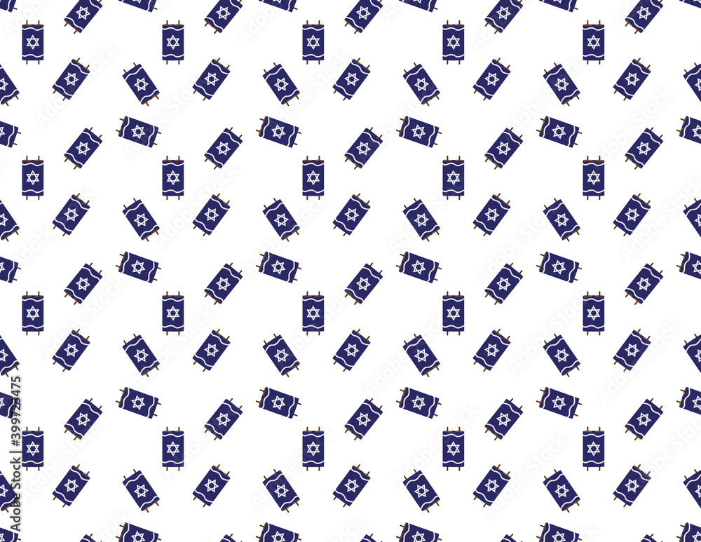 Blue Torah scroll with Gray star of David seamless pattern on White background Blue Torah scroll with Gray star of David seamless pattern on White background
