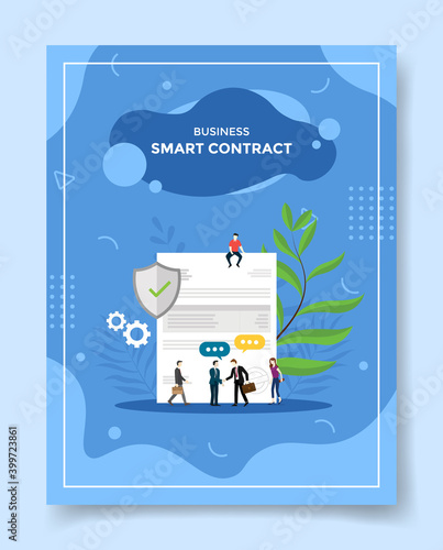 business smart contract people businessman handshake around agreement letter shield protection for template of banners, flyer, books cover, magazines with liquid shape style