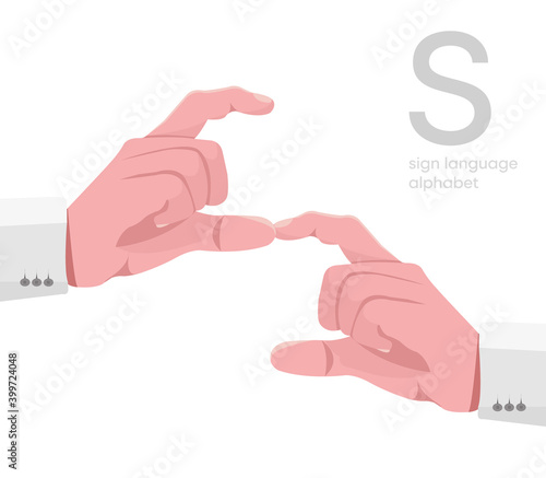 The letter 'S. Universal and Turkish handicapped hand alphabet letter S. Disabled hand. Hand tongue. Learning the alphabet, non-verbal deaf-dumb communication, expression gestures vector.