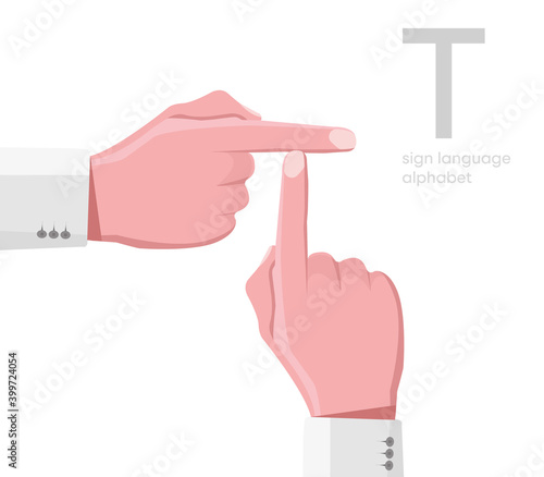 The letter 'T. Universal and Turkish handicapped hand alphabet letter T. Disabled hand. Hand tongue. Learning the alphabet, non-verbal deaf-dumb communication, expression gestures vector.