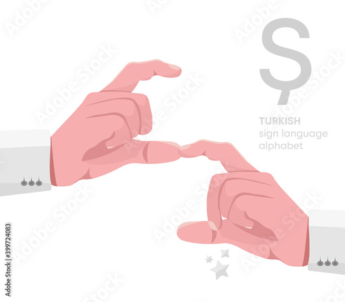 The letter 'Ş. Turkish handicapped hand alphabet letter Ş. Disabled hand. Hand tongue. Learning the alphabet, non-verbal deaf-dumb communication, expression gestures vector.