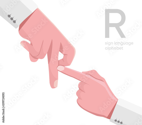 The letter 'R. Universal and Turkish handicapped hand alphabet letter R. Disabled hand. Hand tongue. Learning the alphabet, non-verbal deaf-dumb communication, expression gestures vector.