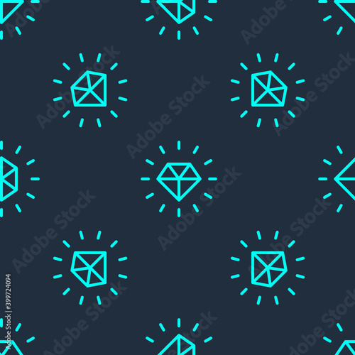 Green line Diamond icon isolated seamless pattern on blue background. Jewelry symbol. Gem stone. Vector.