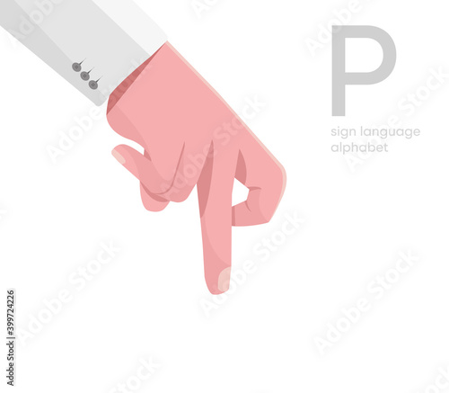 The letter 'P. Universal and Turkish handicapped hand alphabet letter P. Disabled hand. Hand tongue. Learning the alphabet, non-verbal deaf-dumb communication, expression gestures vector.