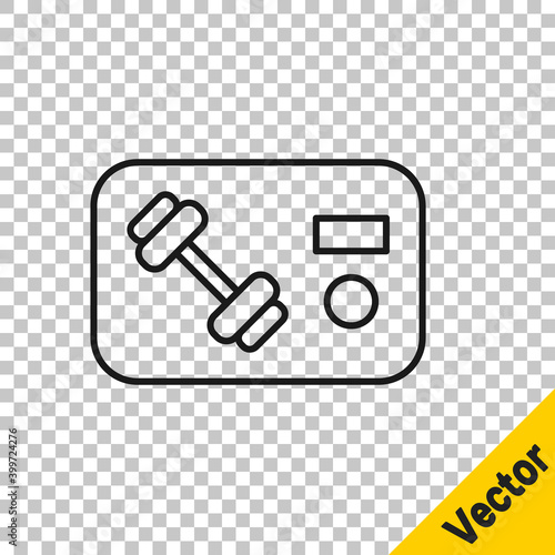 Black line Fitness club, gym card icon isolated on transparent background. Vector.