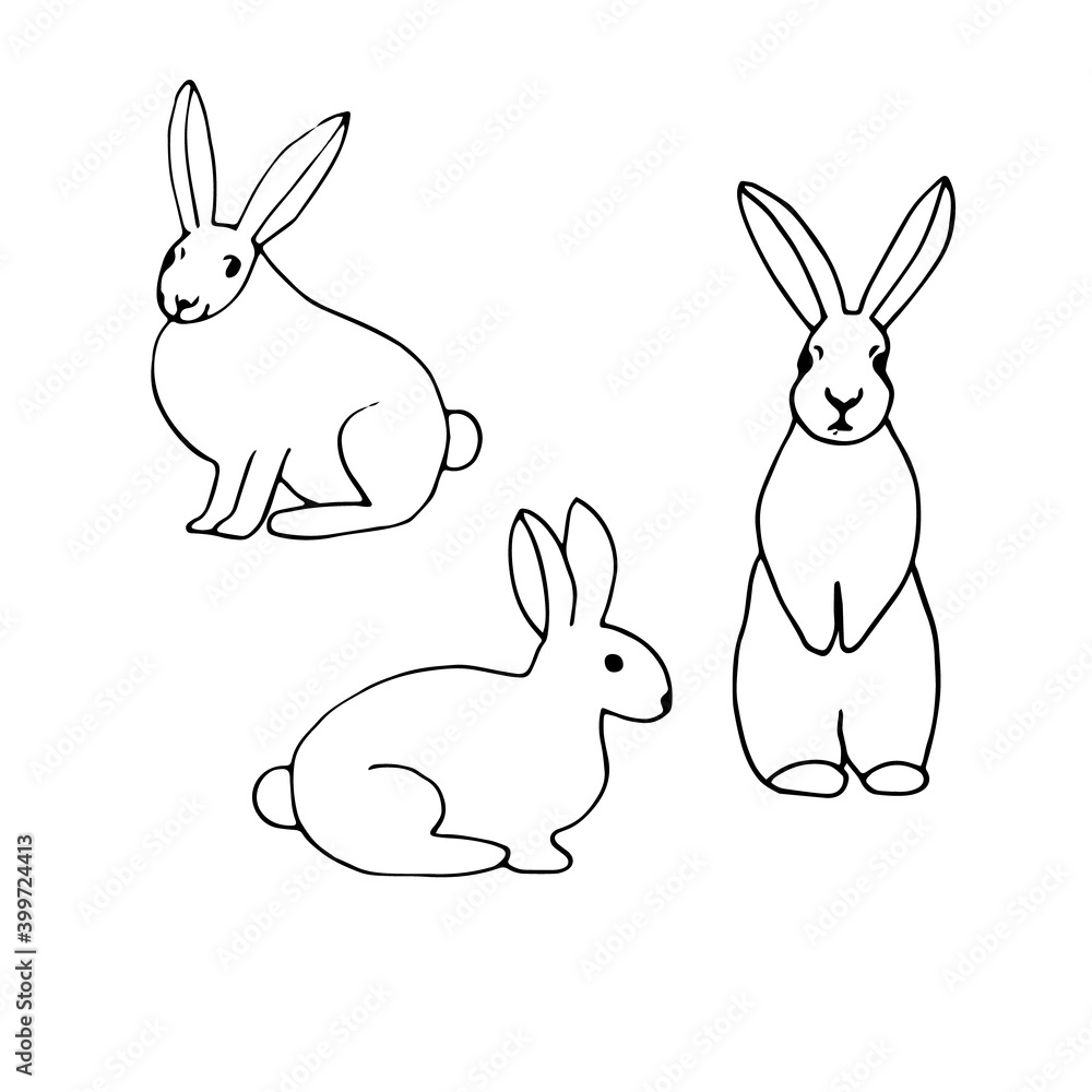 Obraz premium Easter set, vector illustration, bunnies, hand drawing
