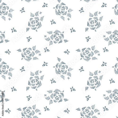 Strokes flowers. Roses. Floral seamless pattern. Vintage floral background. 