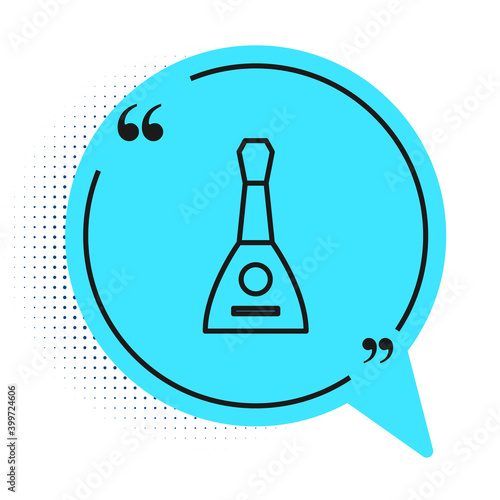 Black line Musical instrument balalaika icon isolated on white background. Blue speech bubble symbol. Vector.