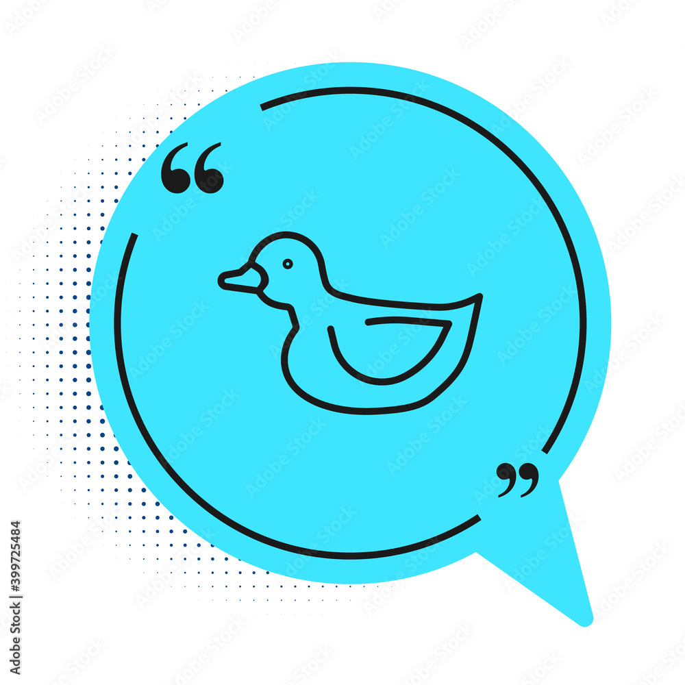 Black line Rubber duck icon isolated on white background. Blue speech bubble symbol. Vector. Black line Rubber duck icon isolated on white background. Blue speech bubble symbol. Vector.
