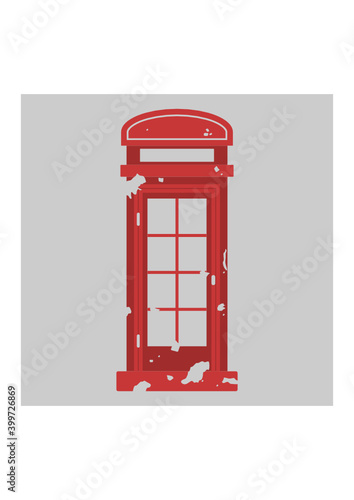 Editable Front View Red Typical Traditional English Telephone Booth in Flat Grunge Style Vector Illustration for England Culture Tradition and History Related Design