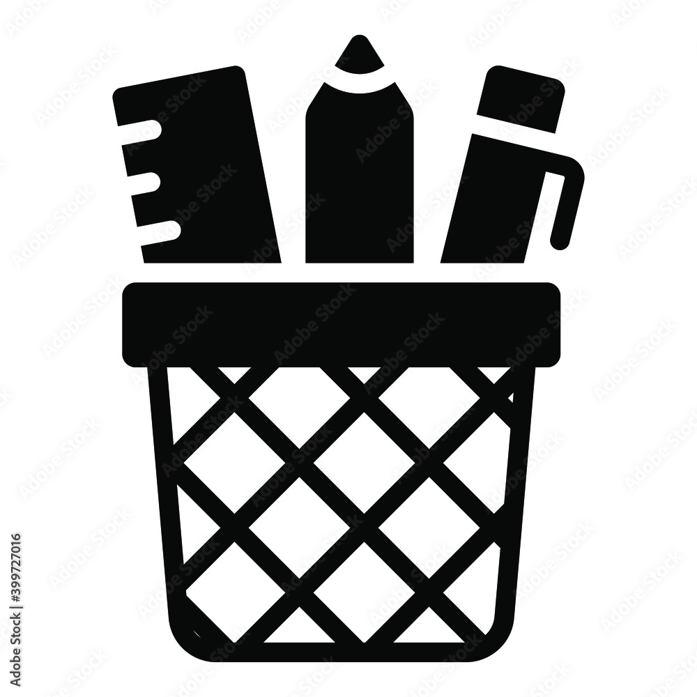 pencil bucket glyph icon, school and education icon pencil bucket glyph icon, school and education icon