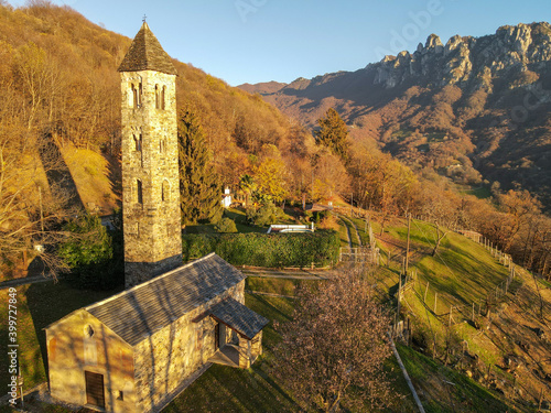 Bild auf Leinwand Aerial view at the church of Saint Martino on Colla valley near Lugano in Switze