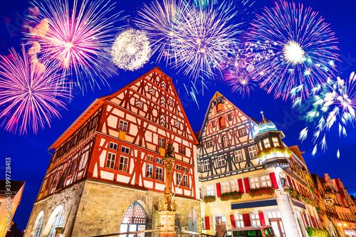 Fireworks in Rothenburg ob der Tauber. Germany