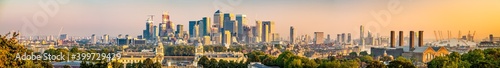 Morning panorama of Canary Wharf in London England