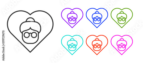 Black line Grandmother icon isolated on white background. Set icons colorful. Vector.