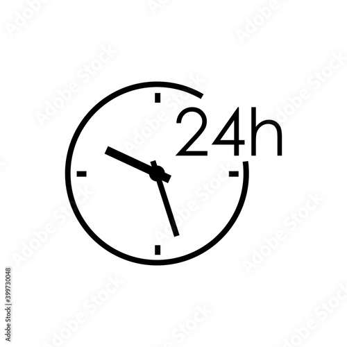 Icono de tiempo. Servicio de entrega. Tiempo de trabajo. Logotipo con reloj simple y 24 h con lineas en color negro