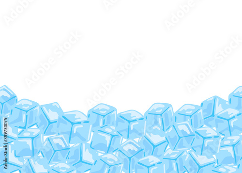Ice cubes set background. Blue Ice collection on white background. Fresh water in square block. Vector illustration