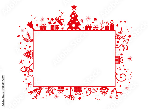 Dekorativer Geschenk Gutschein zum Weihnachtsfest mit freier Fläche zum beschriften - Weihnachtskarte - rote weihnachtliche Symbole