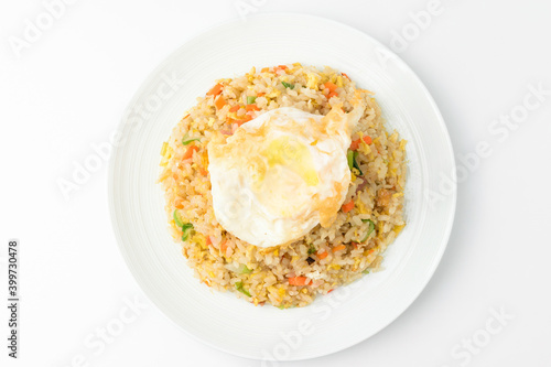 Seasoned fried rice on white background