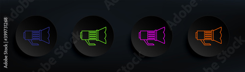 light for camera dark badge color set. Simple thin line, outline vector of spotlight icons for ui and ux, website or mobile application