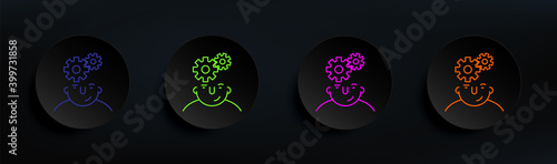 mind on head dark badge color set. Simple thin line, outline vector of what is in your mind icons for ui and ux, website or mobile application