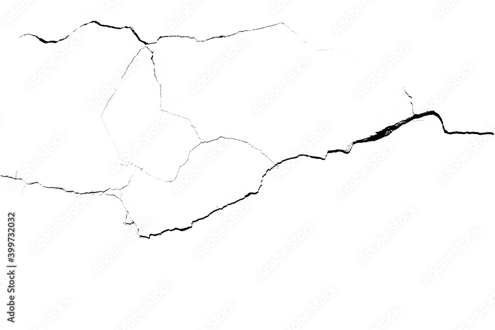 Several cracks pattern for making brush hotizontal lines isolated on white background macro