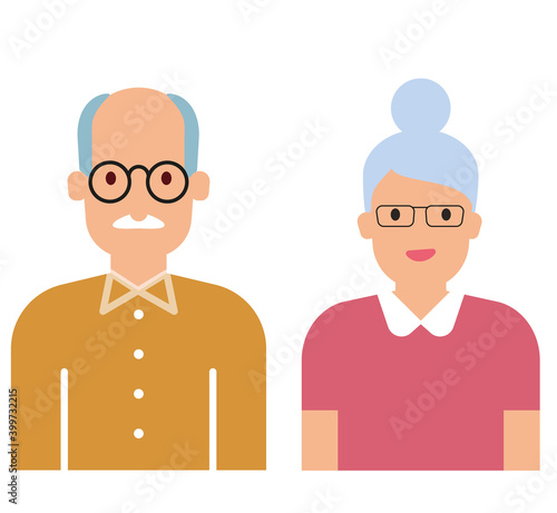 Old man and woman portrait icon. Vector illustration
