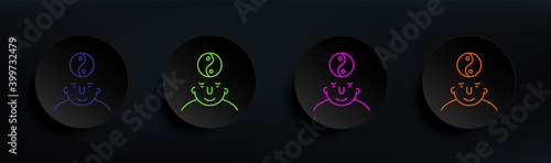 serenity on mind dark badge color set. Simple thin line, outline vector of what is in your mind icons for ui and ux, website or mobile application