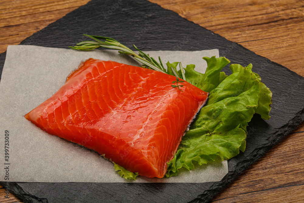 Salmon piece steak served rosemary Salmon piece steak served rosemary