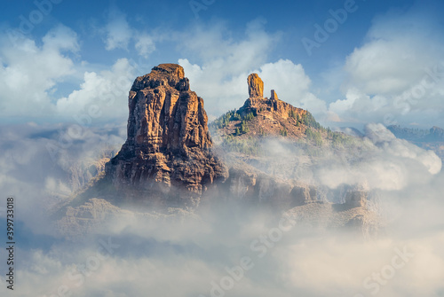 Landscape with Roque Bentayga and Roque Nublo in the background, Gran Canaria, Canary Islands, Spain photo