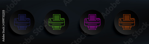 Printer dark badge color set. Simple thin line, outline vector of appliances icons for ui and ux, website or mobile application