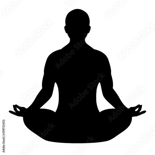 Meditating man vector silhouette, lotus pose
