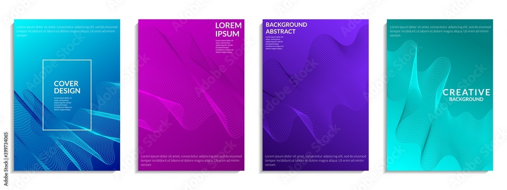 Abstract set of colorful gradient, wavy line geometric shapes for Brochure, Flyer, Poster, Leaflet, Book cover, etc. Vector Illustration