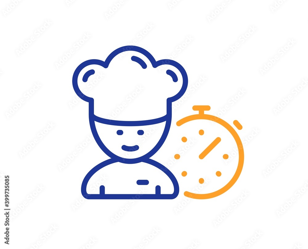 Chef time line icon. Chief-cooker sign. Food timer symbol. Quality design element. Line style chef icon. Editable stroke. Vector
