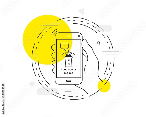 Lighthouse line icon. Mobile phone vector button. Searchlight tower sign. Beacon symbol. Lighthouse line icon. Abstract concept badge. Vector
